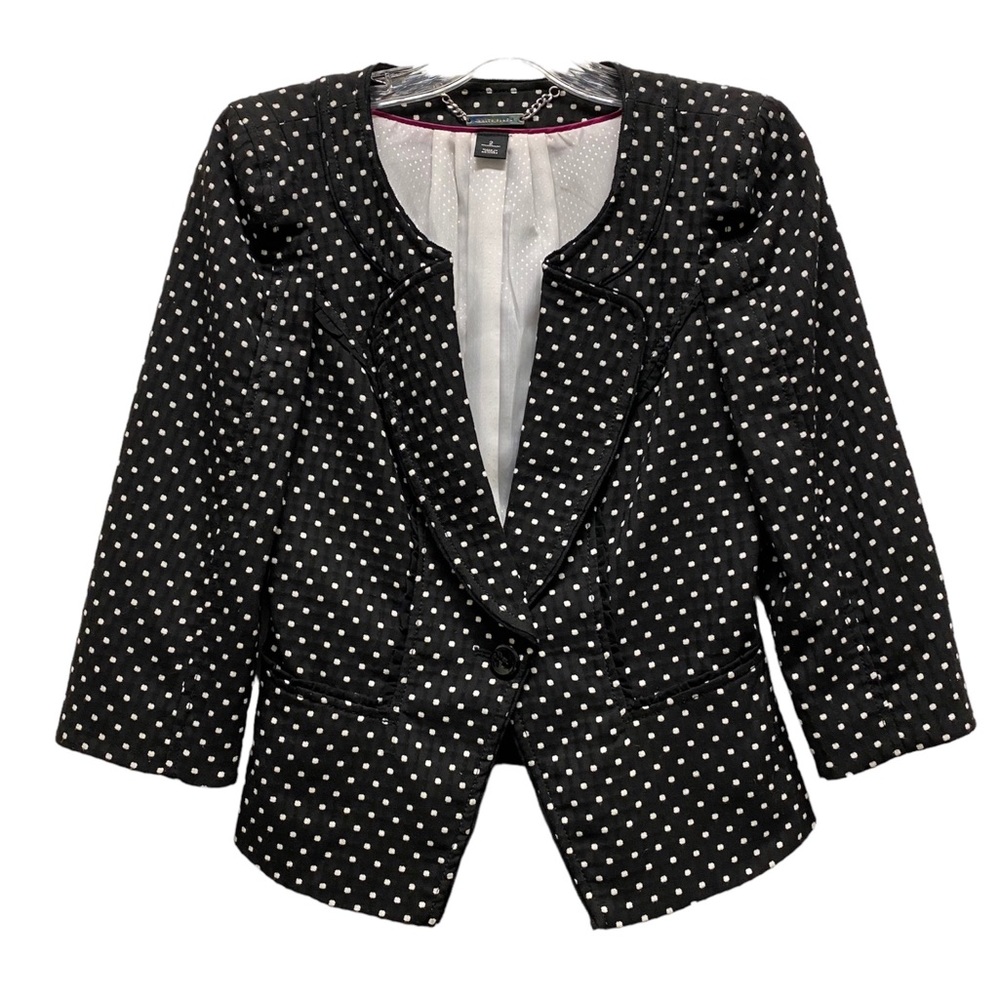 Whbm Polka Dot Single Button Collarless Crop Blaz… - image 1